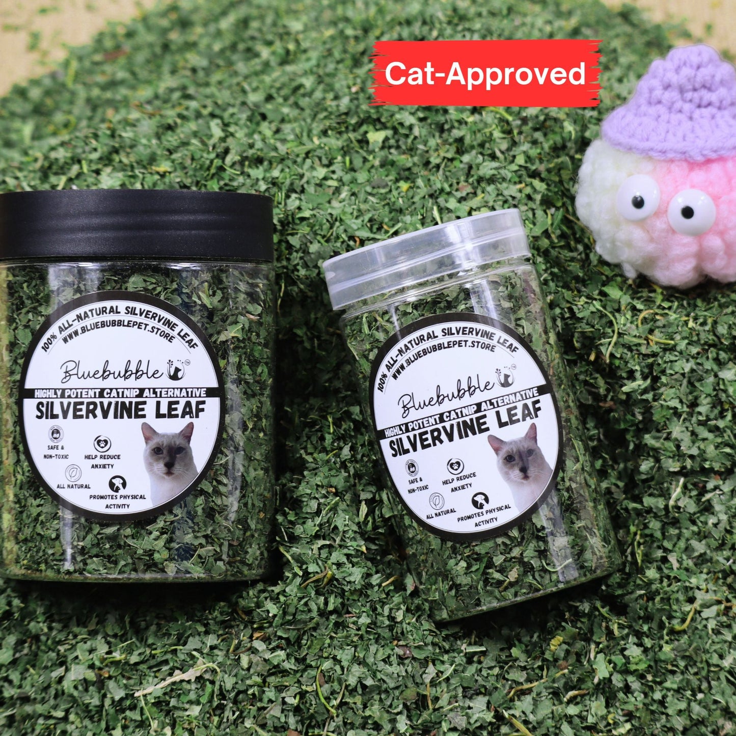 Crushed Dried Silvervine Leaves with Puff Cat Toy