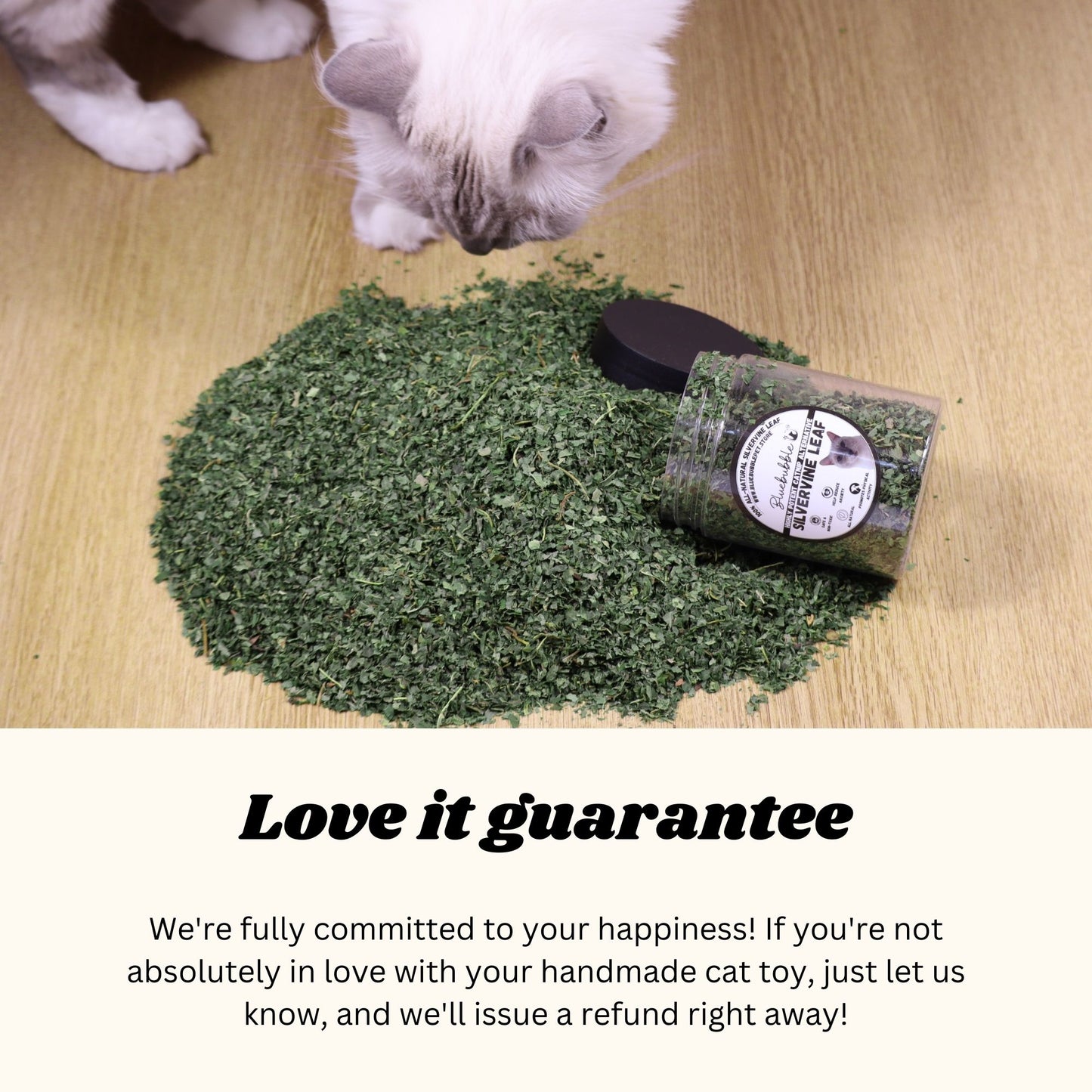 Crushed Dried Silvervine Leaves with Puff Cat Toy