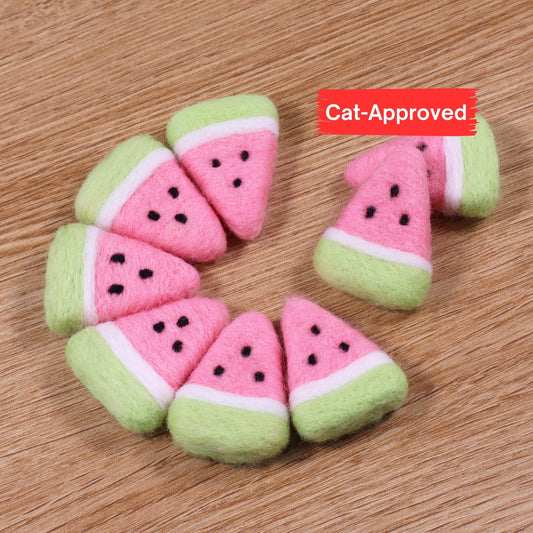 Felted Watermelon Slice Cat Toys: Catnip Silvervine Infused, New Zealand Wool