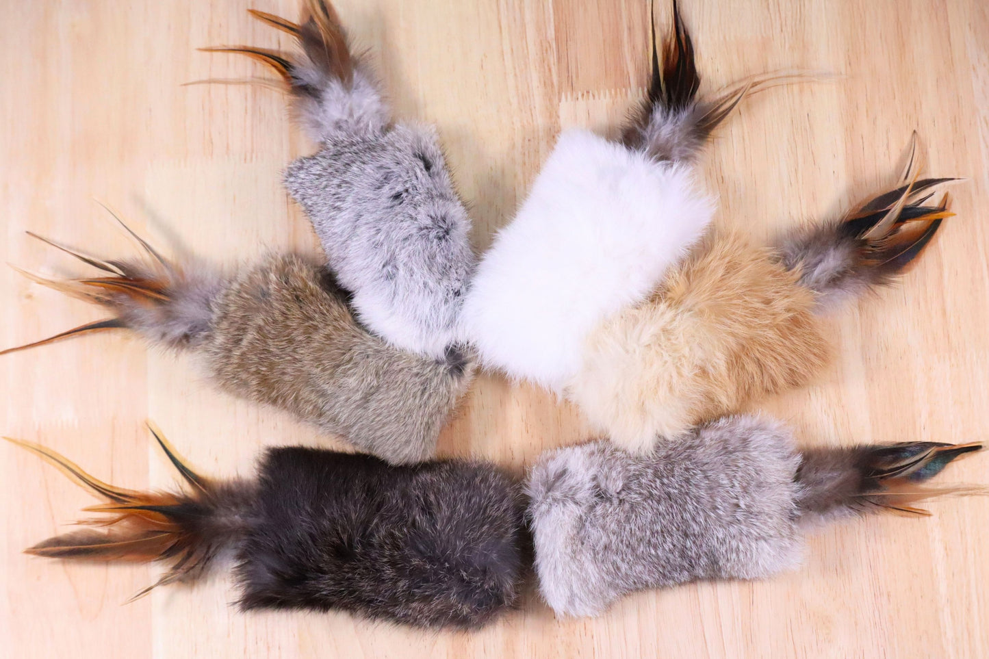 Rabbit Fur Cat Kicker Toys - With Natural Pheasant Feathers