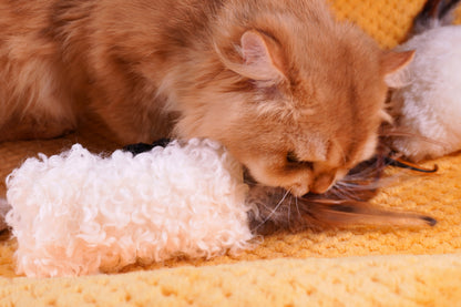 Sheepskin Wool Cat Kicker Toys - With Natural Pheasant Feathers
