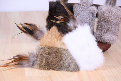 Rabbit Fur Cat Kicker Toys - With Natural Pheasant Feathers