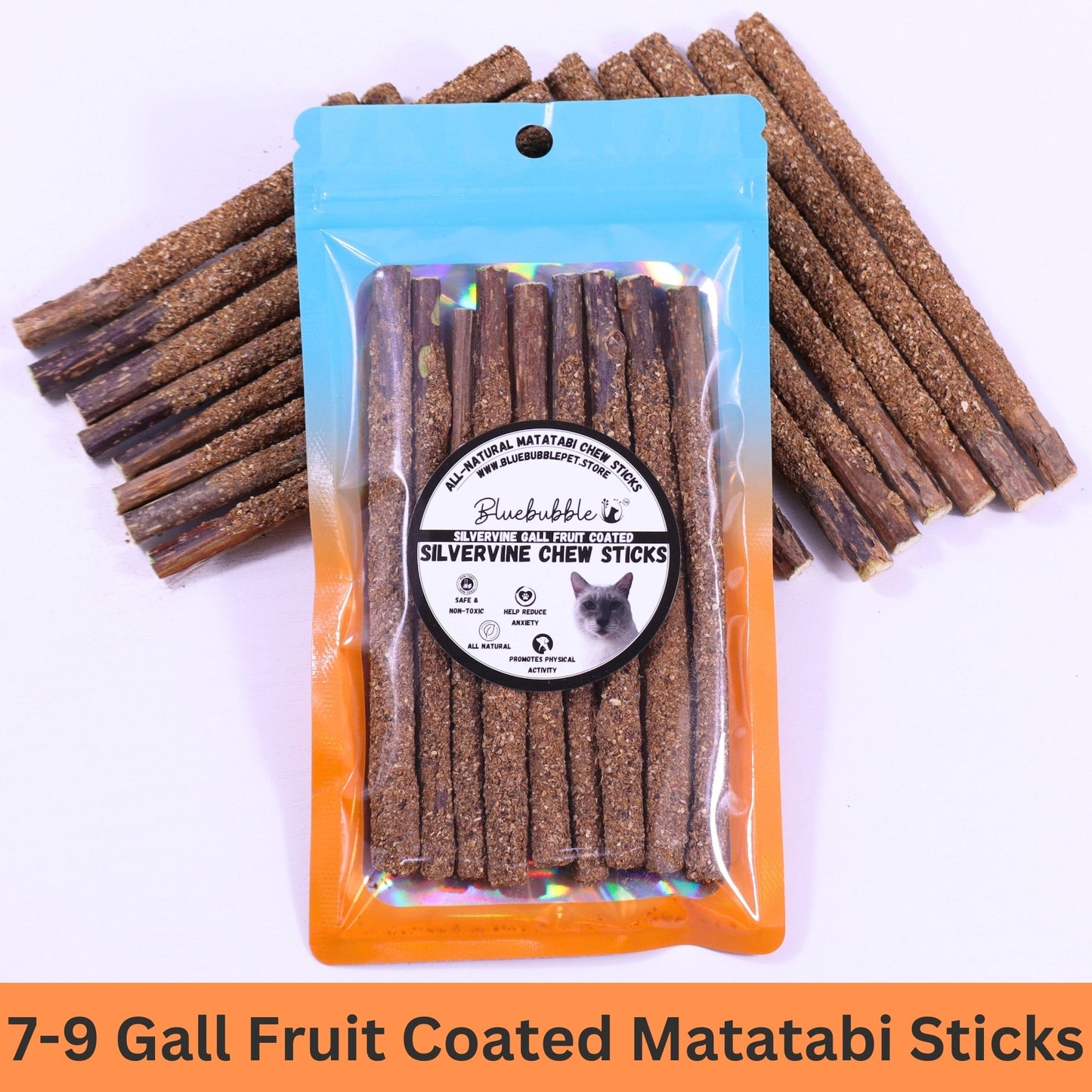Bâtonnets de matatabi à mâcher pour chat enrobés de fruits de galle d'argent