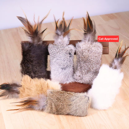 Rabbit Fur Cat Kicker Toys - With Natural Pheasant Feathers