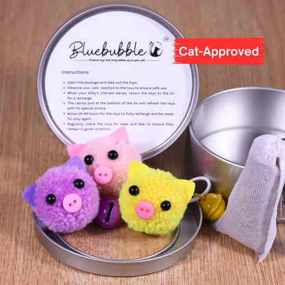 Catnip & Silvervine Infused Plush Piggy Cat Toys – Fun and Playful Sensory Fun!