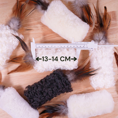 Sheepskin Wool Cat Kicker Toys - With Natural Pheasant Feathers
