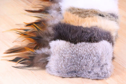 Rabbit Fur Cat Kicker Toys - With Natural Pheasant Feathers