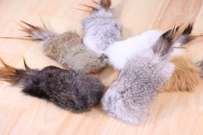 Rabbit Fur Cat Kicker Toys - With Natural Pheasant Feathers