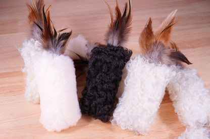 Sheepskin Wool Cat Kicker Toys - With Natural Pheasant Feathers