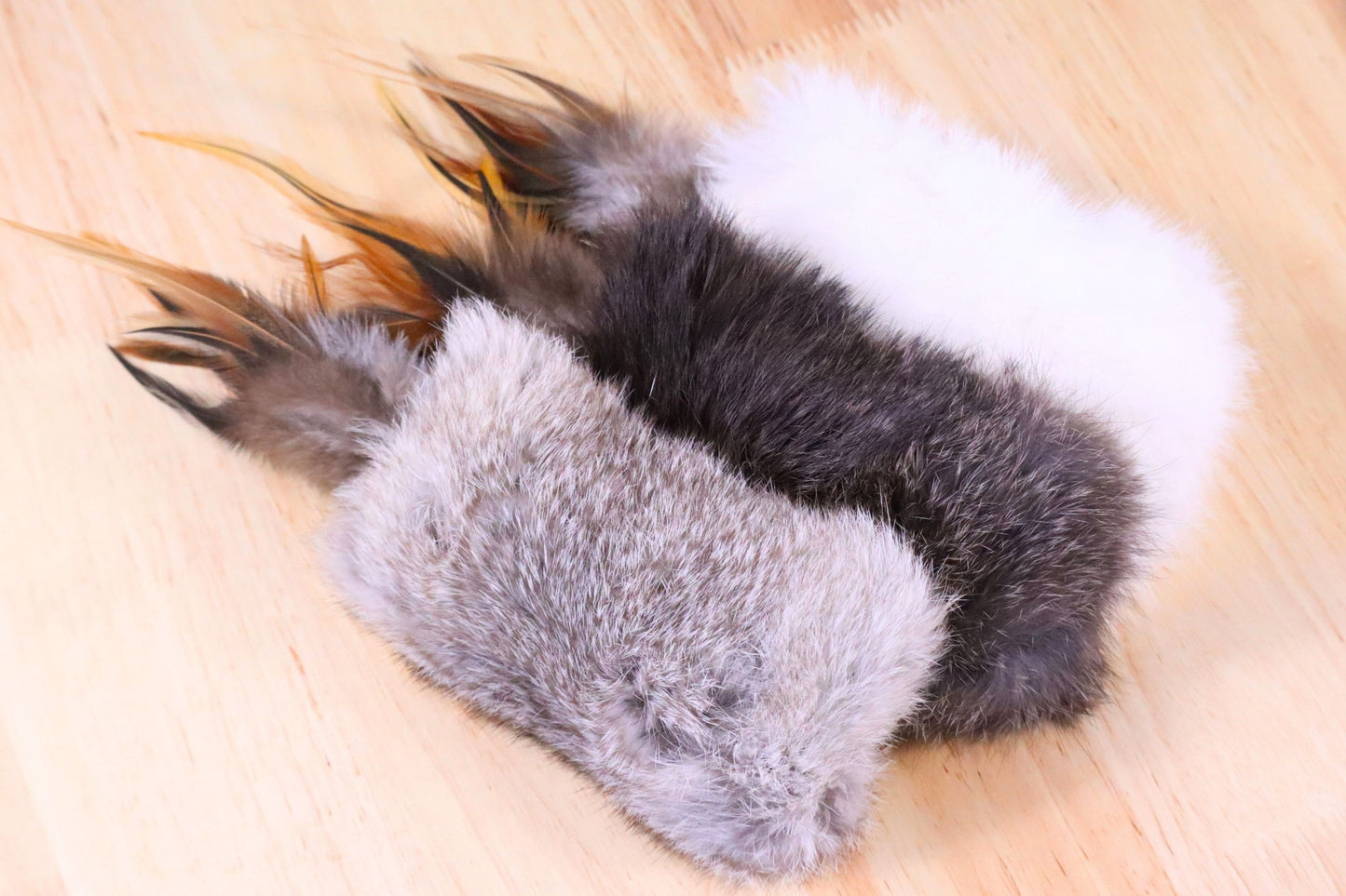 Rabbit Fur Cat Kicker Toys - With Natural Pheasant Feathers