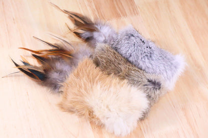 Rabbit Fur Cat Kicker Toys - With Natural Pheasant Feathers