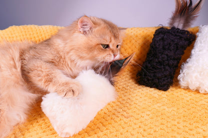 Sheepskin Wool Cat Kicker Toys - With Natural Pheasant Feathers