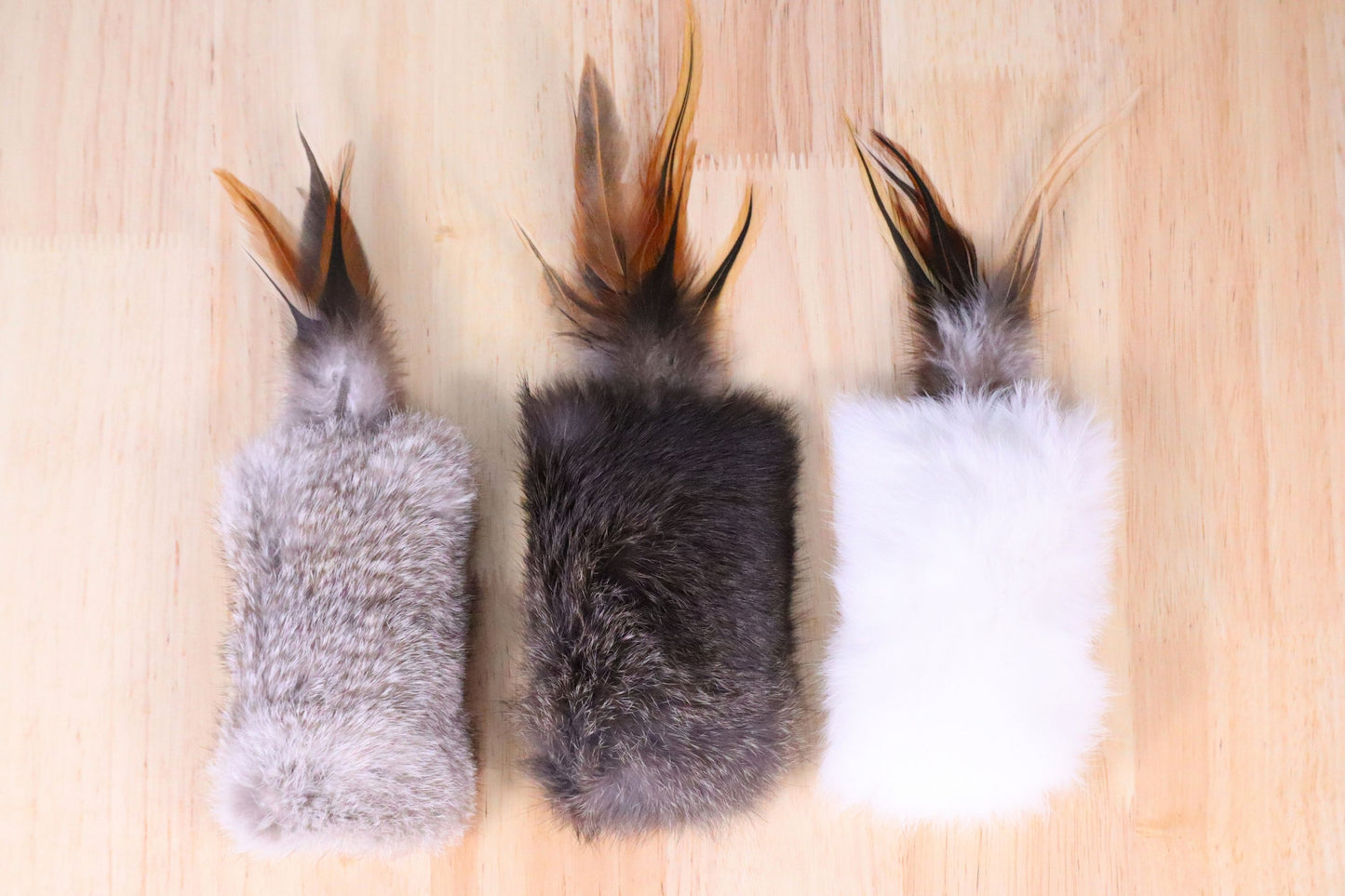 Rabbit Fur Cat Kicker Toys - With Natural Pheasant Feathers