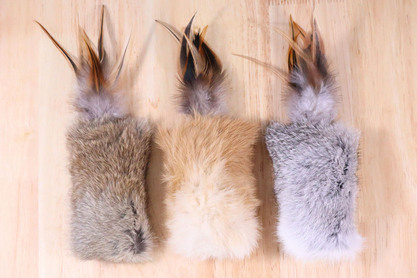 Rabbit Fur Cat Kicker Toys - With Natural Pheasant Feathers
